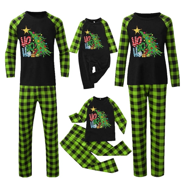 Conjuntos de pijamas navideños familiares a juego Grinch 2024, pijama de Grinch con parte superior y pantalones de pijama a cuadros, pijama de Grinch para niños y adultos para la familia, Mujer M