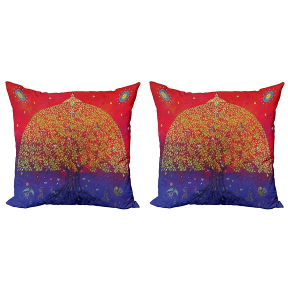 Ambesonne Ethnic Throw Pillow Cover 2 Pack, Eastern Art, 18", Scarlet Blue