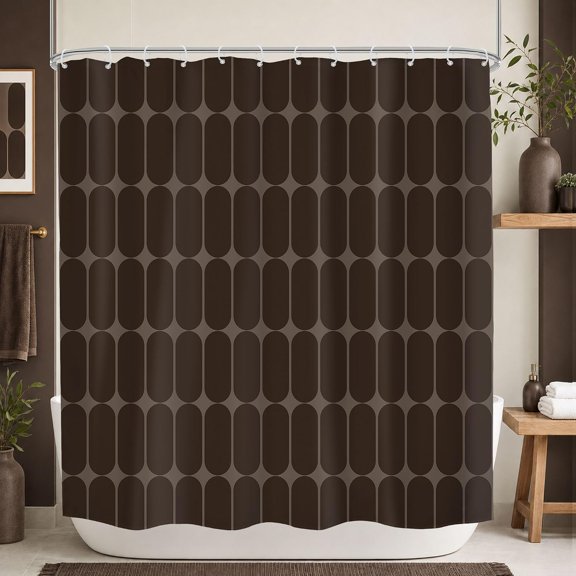 Brown Geometric Shower Curtain Mid Century Modern Pill Shape Minimalist Fabric Bath Curtain with Hooks 71x71 inches