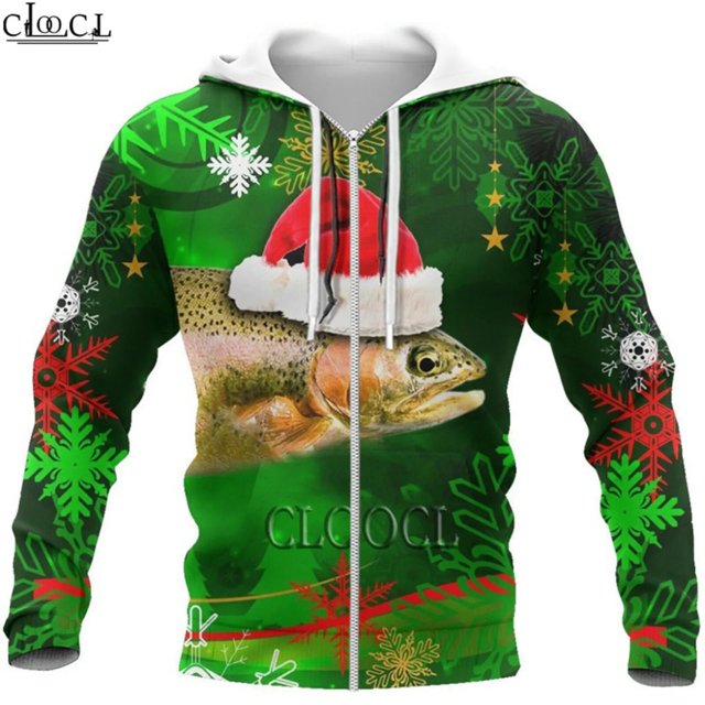 HX-sudaderas con capucha de pesca para hombre, gorros de Papá Noel feos con estampado 3D de trucha y pez, jersey con cremallera, chaqueta informal, abrigos, envío directo