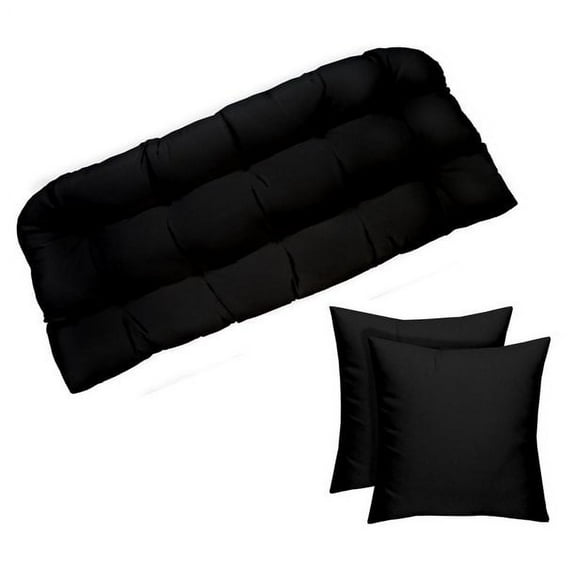 RSH Décor Indoor Outdoor Single Tufted Wicker Loveseat Settee and Set of 2 Pillows, Standard, Black