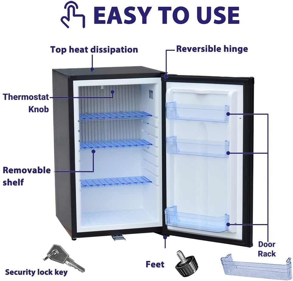 Smad No Noise 1.7 Cu ft Refrigerator Portable Absorption Fridge Adjustable Foot Reversible Door Lock