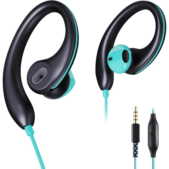 Upgrade Wired Sports Earbuds with Ear Hooks, Running Headphones Secure Fit Wrap Around Ear, Sweatproof In-Ear Earphones with Microphone, 3.5mm Jack for Smartphone Laptop Tablet MP3 Workout Jogging