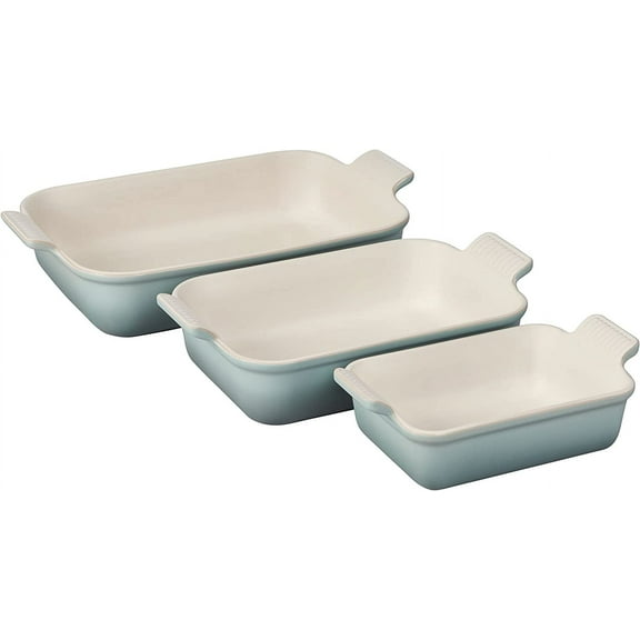 Stoneware Heritage Set 3 Rectangular Dishes, Sea Salt