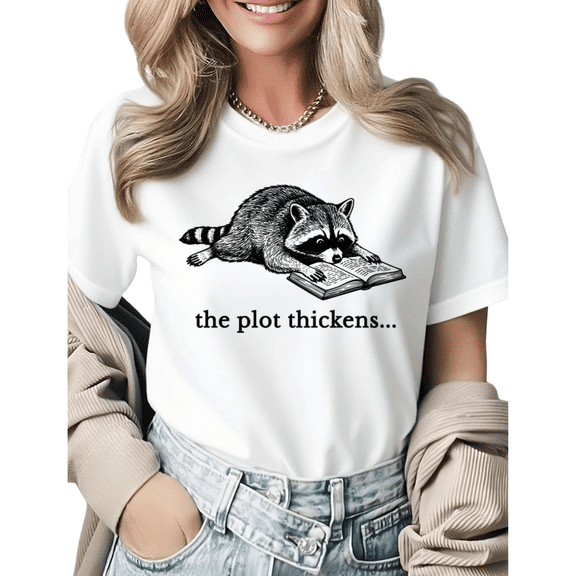Funny Book Lover Raccoon Reading Graphic Tees Womans T shirt Shirts Black White S-5XL Tops