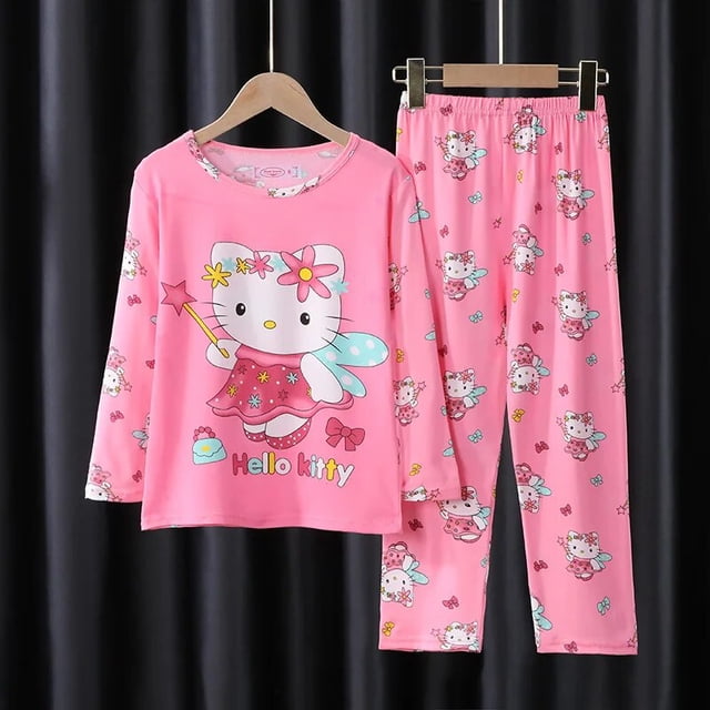 Sanrio-Pijama de Anime de Hello Kitty para niños, conjunto de ropa de casa de manga larga, pantalones, My Melody Kuromi Cinnamoroll, regalo para niños
