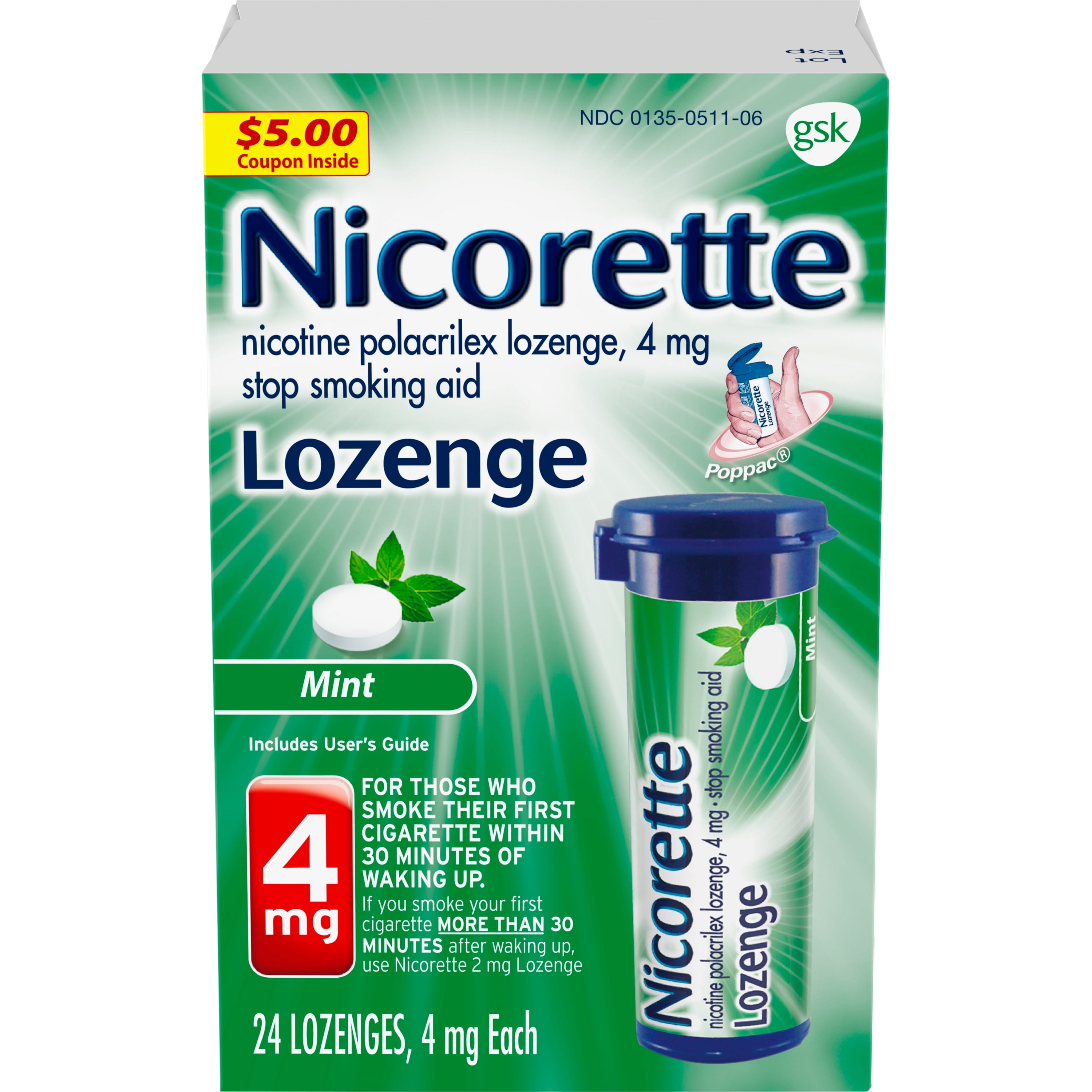 Nicorette Nicotine Uncoated Lozenge to Stop Smoking, 4mg, Mint Flavor