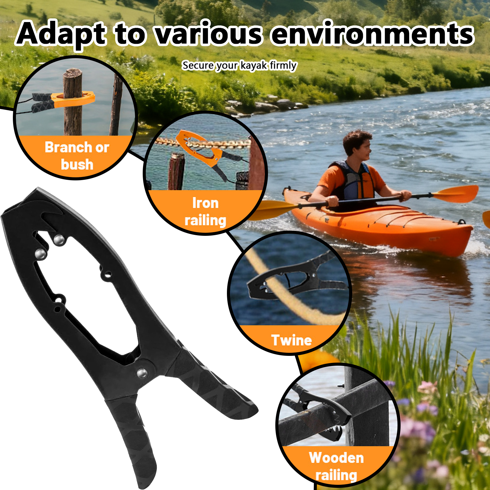 Arcticwind Kayak/Canoe Anchor Grip,Kayak Brush Gripper,boat clamp for fixing self-locking tension jaws,Canoe,Boat for Fishing Boating and Camping Kayak Accessories,Metal buckle,Without Kayak handrail