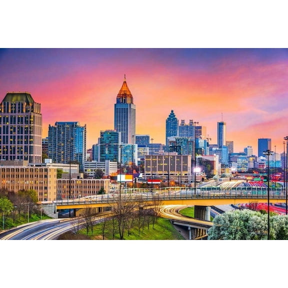Jigsaw Puzzle for Adults, Atlanta Georgia Skyline at Twilight Cityscape, 1000 Piece Premium Puzzle, Modern Urban Night View Art for Home or Office Wall Decor