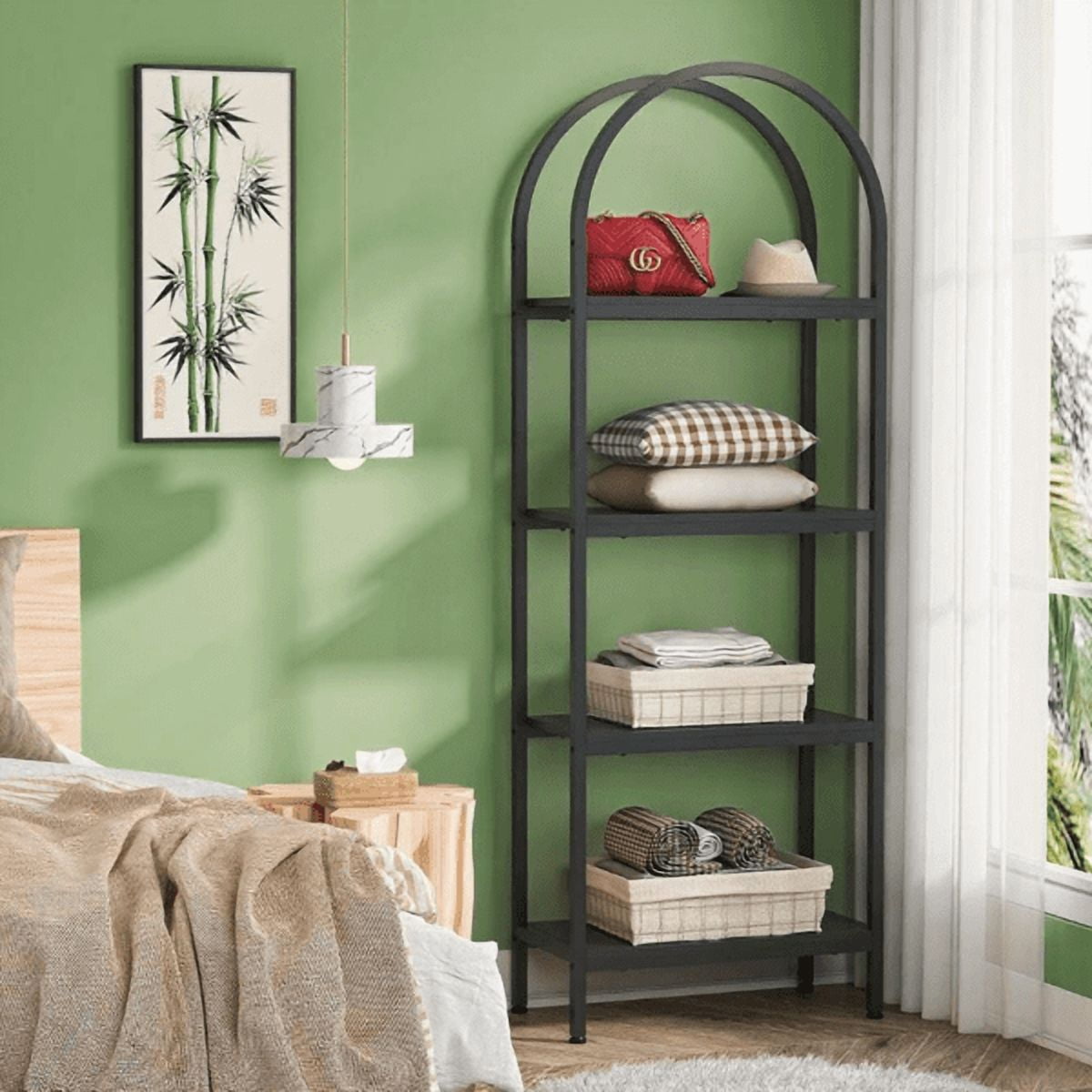 4-Tier Industrial Bookshelf, 120LBS Max Load, E1 Particleboard + Metal Frame, Multi-Functional for Home, Office, Balcony