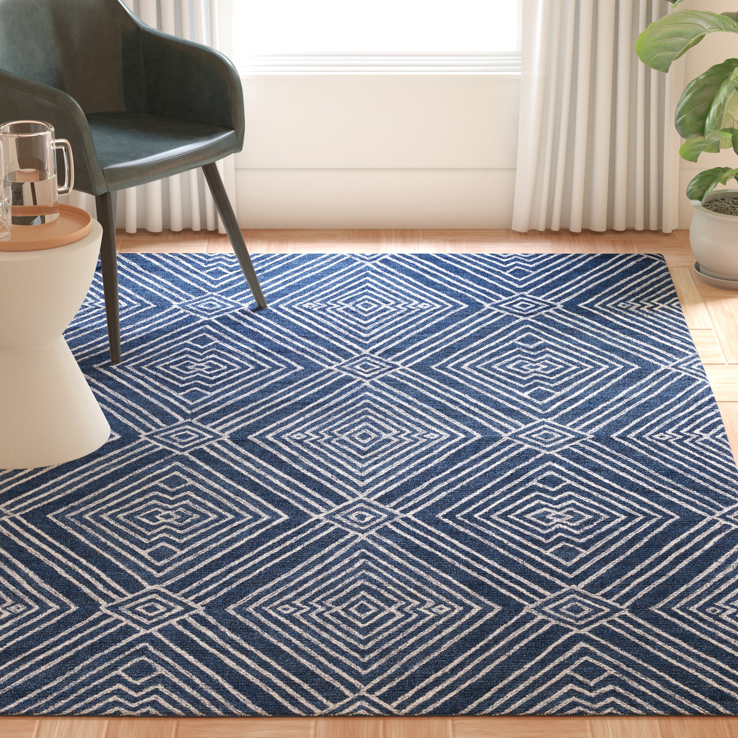 SAFAVIEH Micro-Loop Colton Geometric Area Rug, Navy/Ivory, 2'6" x 4'