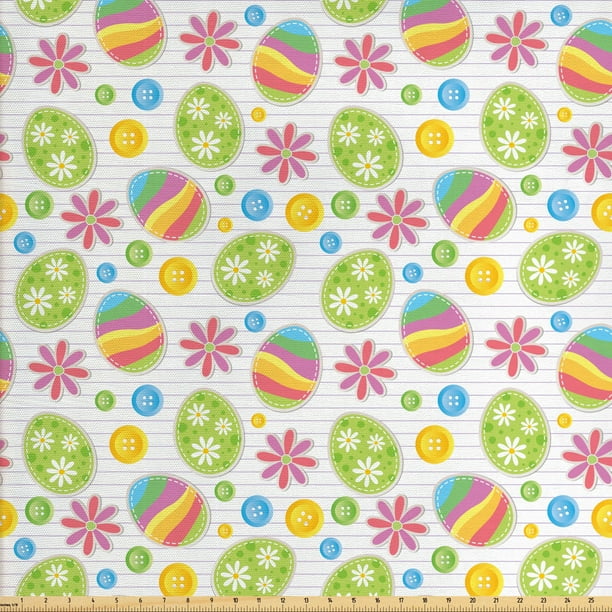 Easter Fabric by The Yard, Patchwork Style Graphic Scrapbook Pattern