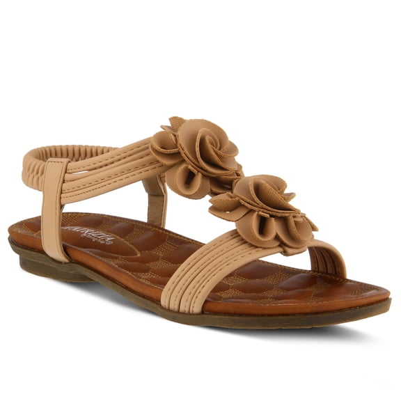 PATRIZIA Spring Step Nectarine Sandals for Womens - Ladies Sandals with Chic Flower Grabbing t-Straps - Casuals Womens Sandals with Stretch Back Strap