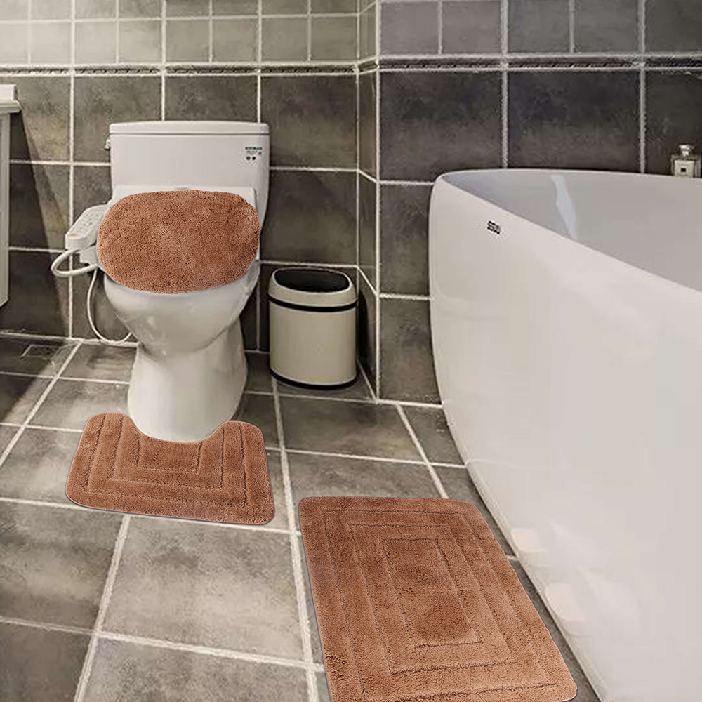 Golden Linens 3 Piece Bath Rug Set Solid Color Pattern Carved Extra