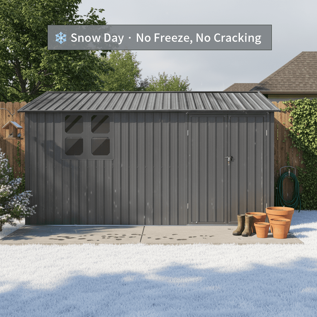 Mintazer 12×10 Ft All-Weather Metal Outdoor Storage Shed with Goods Shelves, Large Garden Tool Storage Building with Window for Backyard Lawn Patio, Gray