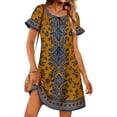 thumbnail image 2 of Summer Dresses for Women Casual Keyhole Neck Flare Short Sleeve Boho Floral Mini Dress Beach Vacation Sundress S-2XL, 2 of 7