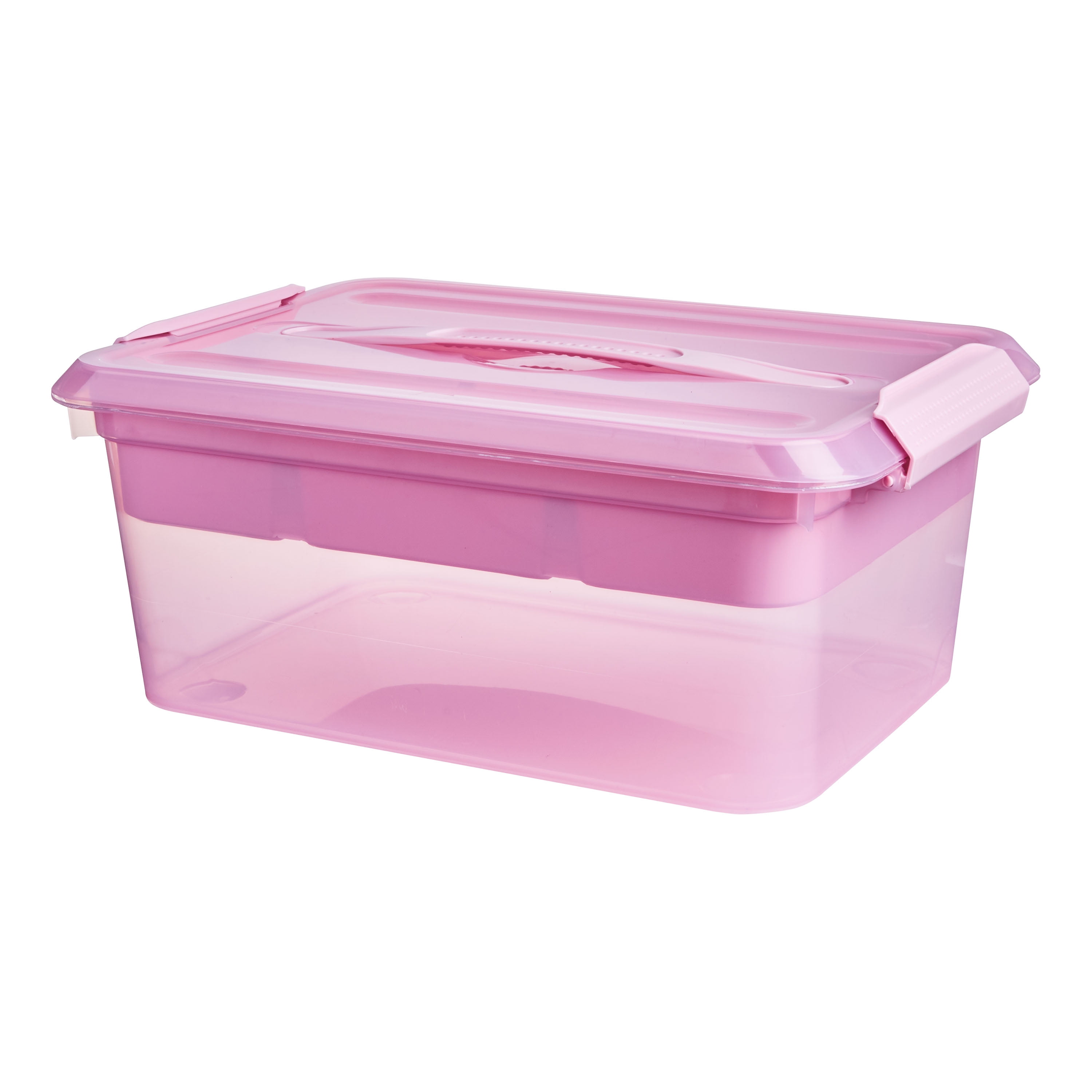PINK PLASTIC LARGE 52L LITRE STORAGE BOX TUB CONTAINER WITH CLEAR LID TOY/KIDS 