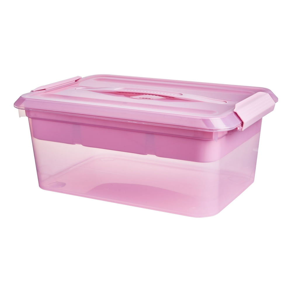 Pen + Gear Latchmate Plastic Storage Box, 14.5 qt, Pink