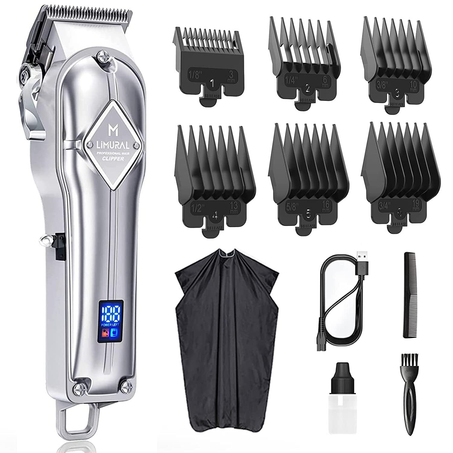 limural Hair Clippers for Men Professional - Cordless Barber Clippers kit  for Hair Cutting & Grooming, Rechargeable Beard Trimmer with Large LED  Display & Silver Metal Casing 