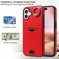 thumbnail image 4 of Case for iPhone 16 Wallet with Credit Card Holder & Finger Ring Kickstand, Premium PU Leather Slim Cover Shockproof Scratch Resistant Full Protection Phone Case for iPhone 16, Red, 4 of 10