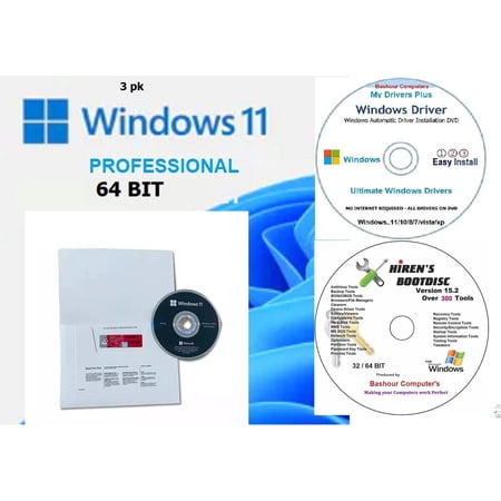 microsoft window 11 pro 64 bit (dvd & product key) new, sealed package with windows drivers cd
