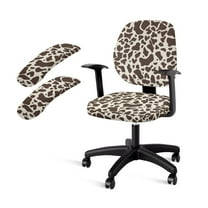 SCRAWLGOD Cow Print Beige Brown Anti-Slip Computer Chair Cover with Armrest Slipcovers Cozy Rotating Chair Protector Removable Swivel Chair Slipcover, 4 Pieces Set
