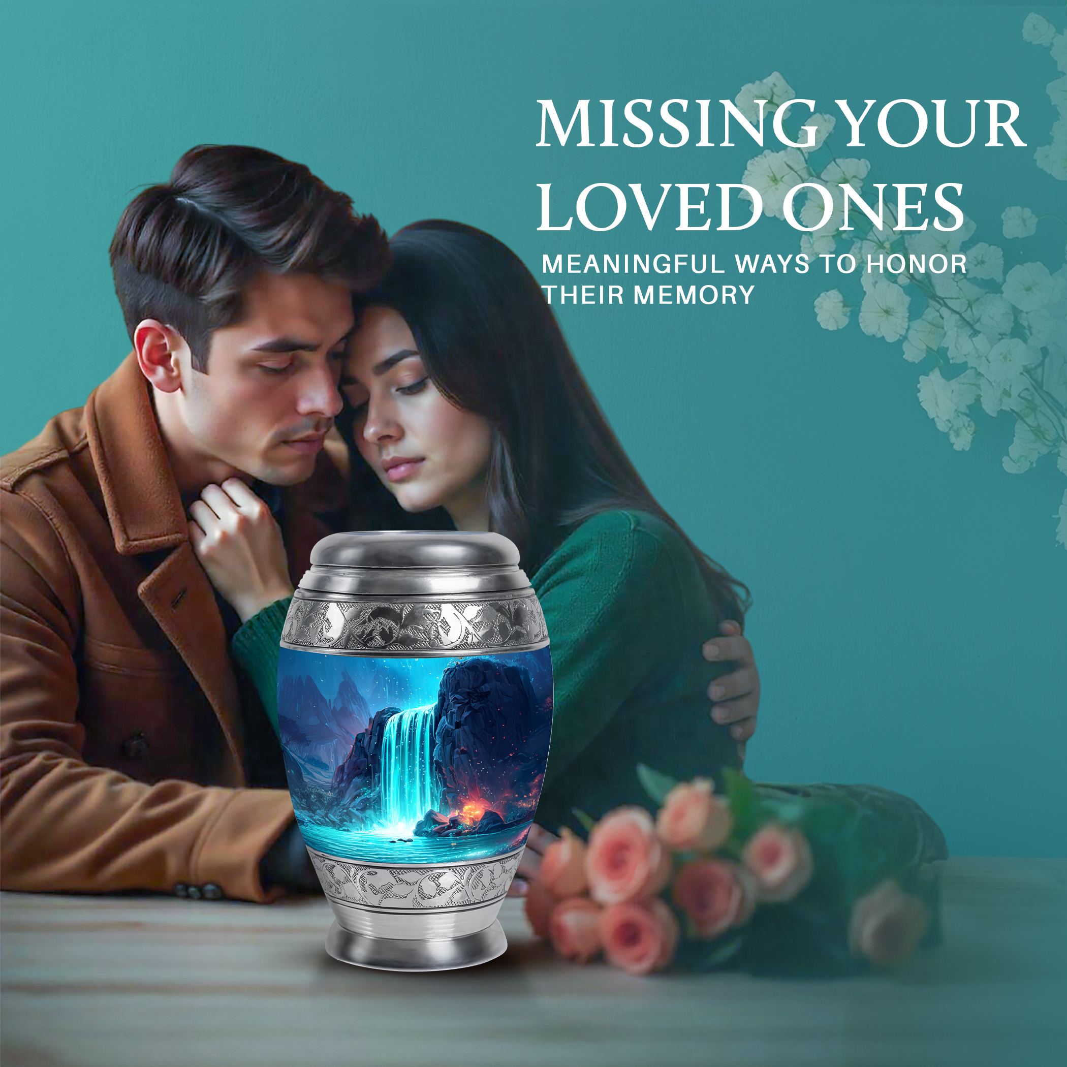 SABURIAL Waterfall Urn - Memorial Keepsakes For Ashes - Combo - 10 Inch Large With 3 Inch - Large Funeral Urns - Decorative Urn - Burial Urns For Male & Female