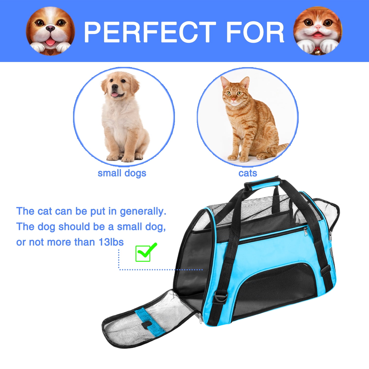 A4Pet Small Dog Carrier for Air Travel, Airline Approved Cat Carrier for  Under 18 lbs Small Pet, Soft-Sided Pet Travel Carrier Bag - Gray, 16.9 x  10.2