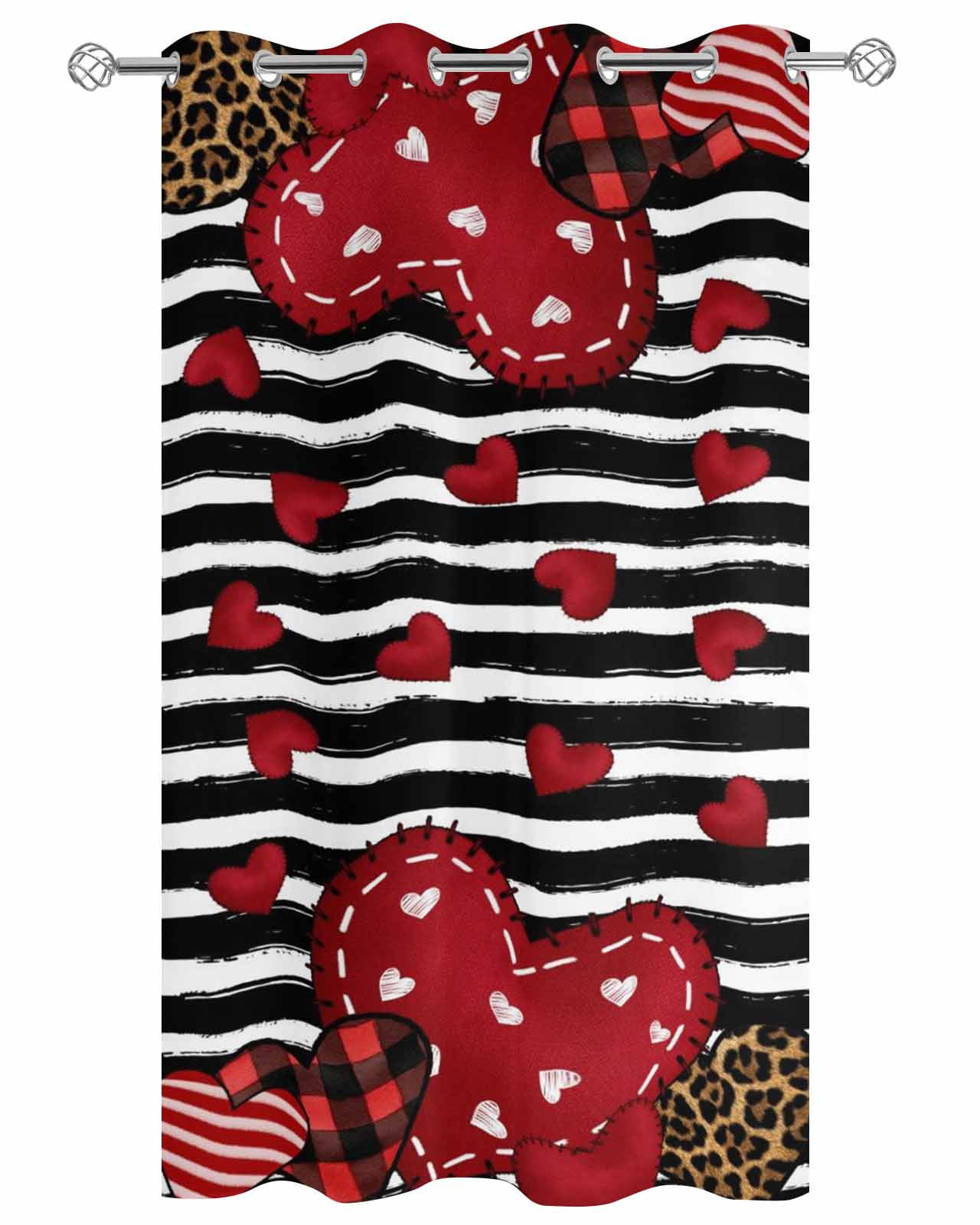 Valentine's Day Outdoor Curtains for Patio, Red Love Heart Leopard Spot Black Stripes Privacy Drapes Grommet Waterproof Outside Curtains for Porch/Cabana/Balcony 54"x 108", 1 Panel