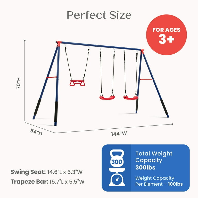 Delta Children FunZone Outdoor Metal 3-Piece Swing Set - Includes