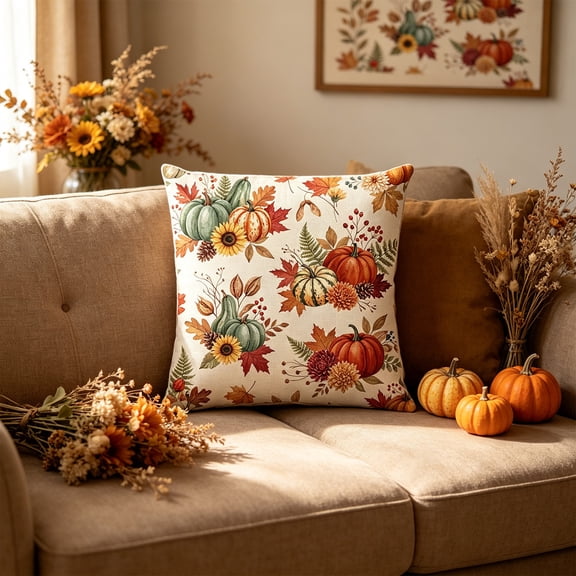Fall Pillow Covers Halloween Fall Decorations Yellow Sofa Couch Pillow Covers Square Summer Pillow Covers 18x18 for Farmhouse Thanksgiving Maple leaves Decorative Throw Pillow Covers Cushion Cases