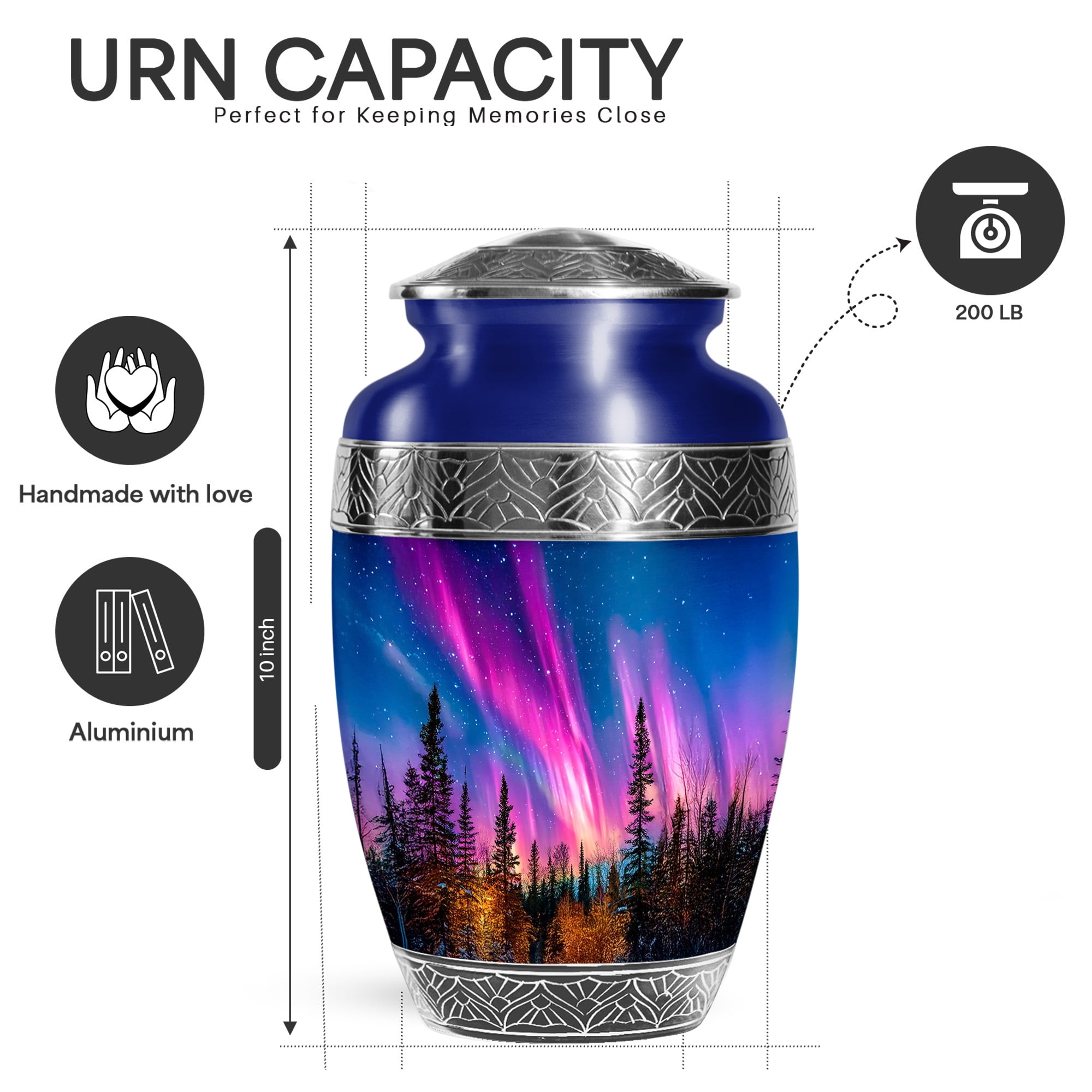 YATSKIA Northern Lights Decorative Large Memorial Urn for Adult Ashes Mom and Dad, Burial Urns for Human Ashes Adult Male, (200 Cubic, Large 10 Inch)