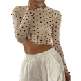 thumbnail image 2 of Women'S Round Neck Polka Dot Perspective Mesh Slim Fit Long Sleeve Shirt M, 2 of 7