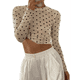 thumbnail image 2 of Camisa de Larga Ajustada con Lunares y Cuello Redondo para Mujer, Color Crema, Talla M, 2 of 9