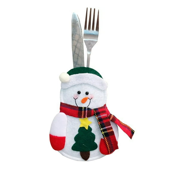 1pc Christmas Silverware Holders Pockets Cutlery Cover Bags Silverware Pockets Xmas Party Home Table Dinner Spoons Forks Bags,Snowman
