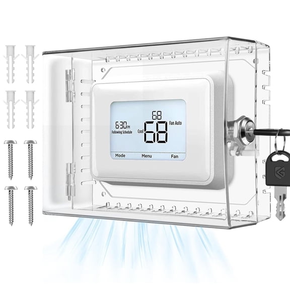 1 Pcs Upgraded Thermostat Lock Box with Key, Large Space Thermostat Cover Seamless Anastomosis, Clear Decorative AC Lock Box Cover on Wall Fits Thermostats.