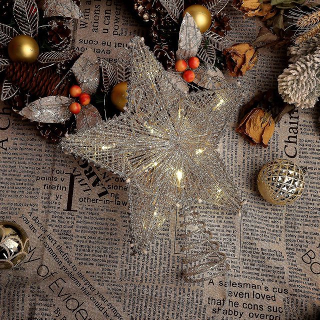 Sombrero de copa para árbol de Navidad Luces LED navideñas Decoración para árbol de Navidad, Decoración de estrella en la copa del árbol de Navidad, Decoración navideña de estrella de cinco puntas
