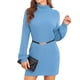 thumbnail image 3 of Vestido suéter de cuello alto para mujer Otoño Invierno Casual Suelto Manga larga Puff Vestido de punto acanalado Azul claro M, 3 of 7