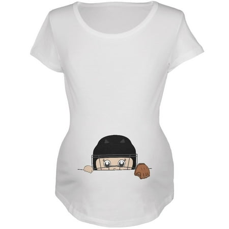 

Summer Peeking Baby Baseball Catcher White Maternity Soft T-Shirt - X-Large