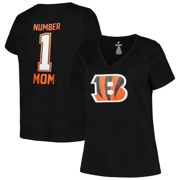 Women's Fanatics Black Cincinnati Bengals Plus Size Mother's Day #1 Mom V-Neck T-Shirt