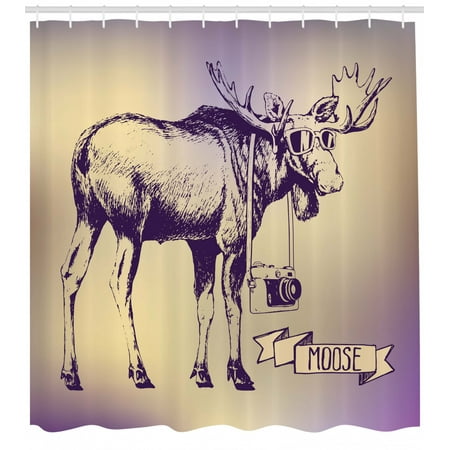 Moose Shower Curtain Hipster Deer With Shade Sunglasses And