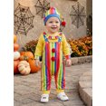 thumbnail image 5 of RUINIXCW Baby Boy Halloween Clown Adorable Long Sleeve Clown Face Print Tops and Striped Suspender Pants Hat Set, 5 of 7