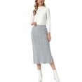 thumbnail image 2 of INSPIRE CHIC Cable Knit Sweater Skirt for Women's Elastic Waist A-Line Side Slit Casual Ribbed Knit Maxi Skirt XS Gray, 2 of 5