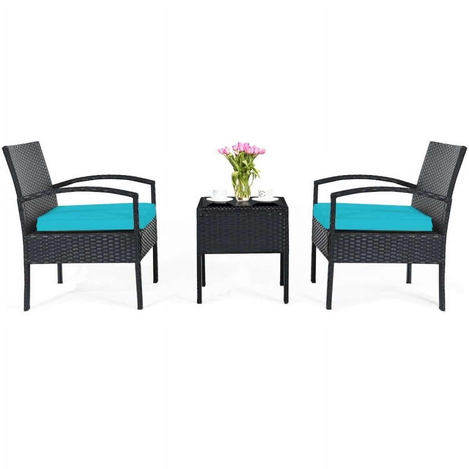 Aimee Lii 3 Pieces Outdoor Rattan Patio Conversation Set, Wicker Patio Furniture Set with Seat Cushions, Turquoise