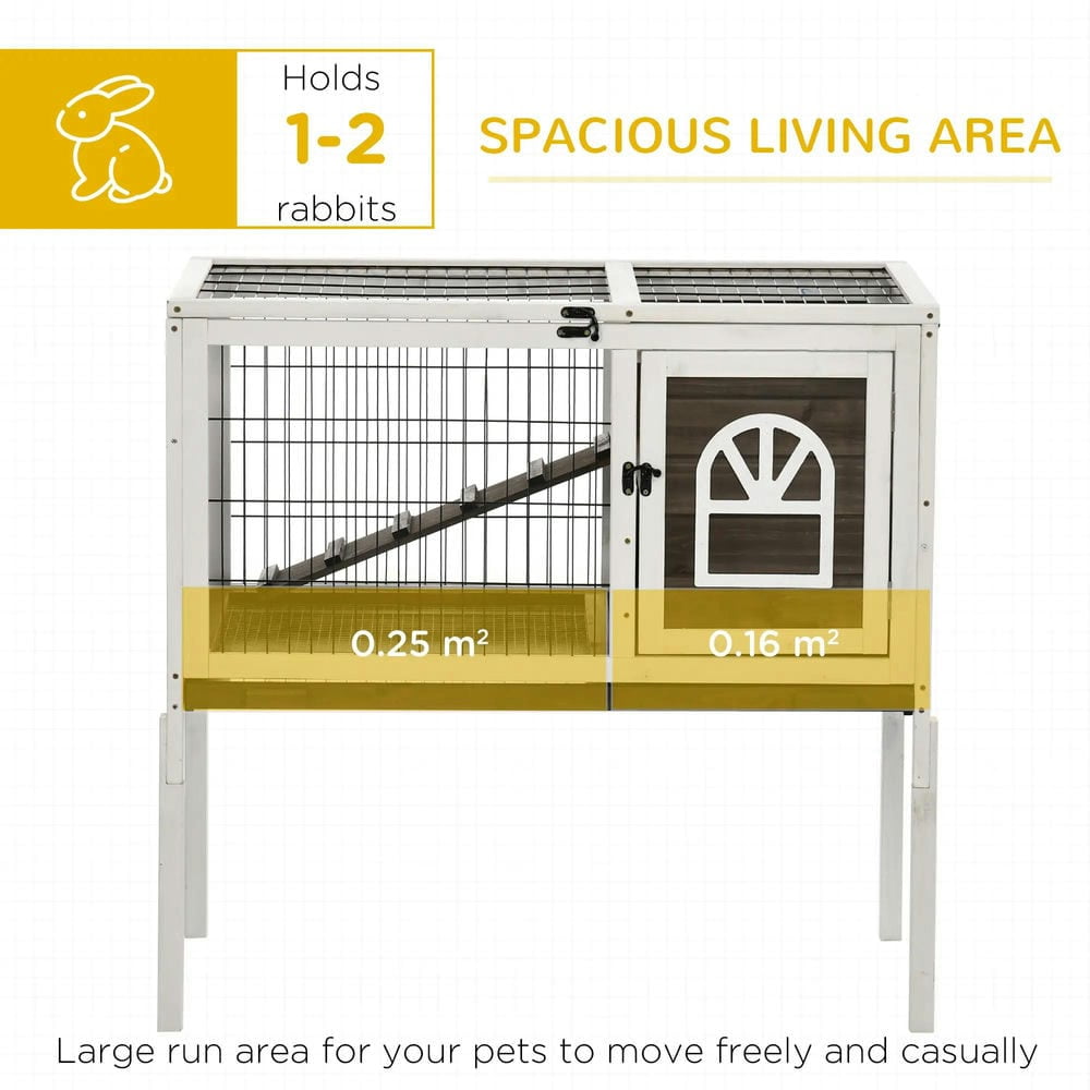 Spaco Wood Rabbit Hutch, Elevated Guinea Pig Cage with Run, Pet Cage for Outdoor, Coffee