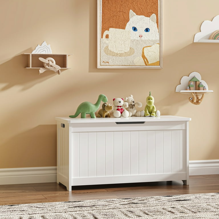 Large Natural Wood Toy Chest, Safety Hinge Lid, Kids Organizer