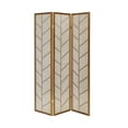 thumbnail image 2 of 3 Panels Room Divider Screen with Jute Insert Geometric Cutout Wood 71” High x 52” Wide, 2 of 6