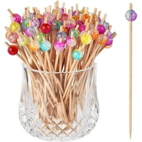 100-Pack Cocktail Picks, Colorful Pearl Fancy Toothpicks for Appetizers, Wooden Food Picks Skewers for Food, Drinks, Fruits Party, Charcuterie Accessories - 4.72 inch