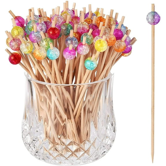 100-Pack Cocktail Picks, Colorful Pearl Fancy Toothpicks for Appetizers, Wooden Food Picks Skewers for Food, Drinks, Fruits Party, Charcuterie Accessories - 4.72 inch