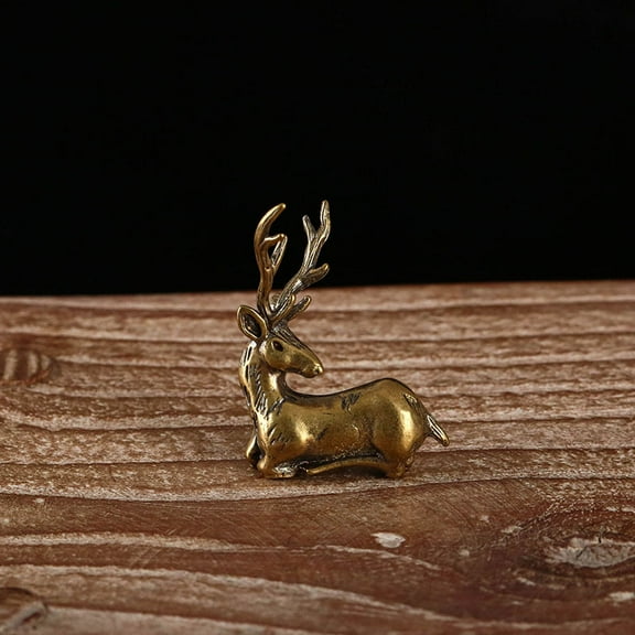 1PC Retro Brass Elk Miniature Figurine Mini Deer Statue Home Desktop Ornament